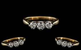 18ct Gold - Attractive 3 Stone Diamond Set Ring. Marked 18ct To Interior of Shank. The Three Round