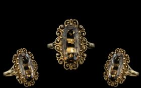 Ladies 9ct Gold Attractive Single Stone Topaz Set Ring - Ornate Setting. Full Hallmark for 9.375.