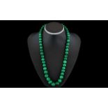 Excellent Quality - Single String Graduated Beaded Malachite Necklace with Screw Clasp. c,1920's.