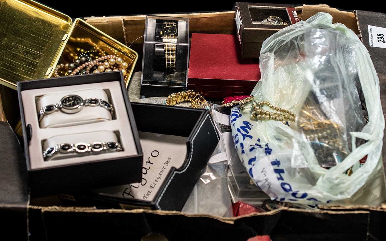 Large Collection of Costume Jewellery, comprising boxed Figaro watch and bracelet set,