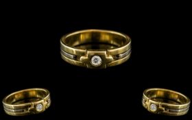 18ct Gold - Two Tone Wedding Band Diamond Set Ring, of Contemporary Design.