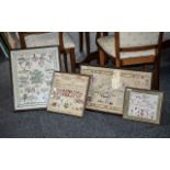 Four Framed Tapestry Samplers, two alphabet and two Festival of Britains.