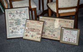 Four Framed Tapestry Samplers, two alphabet and two Festival of Britains.