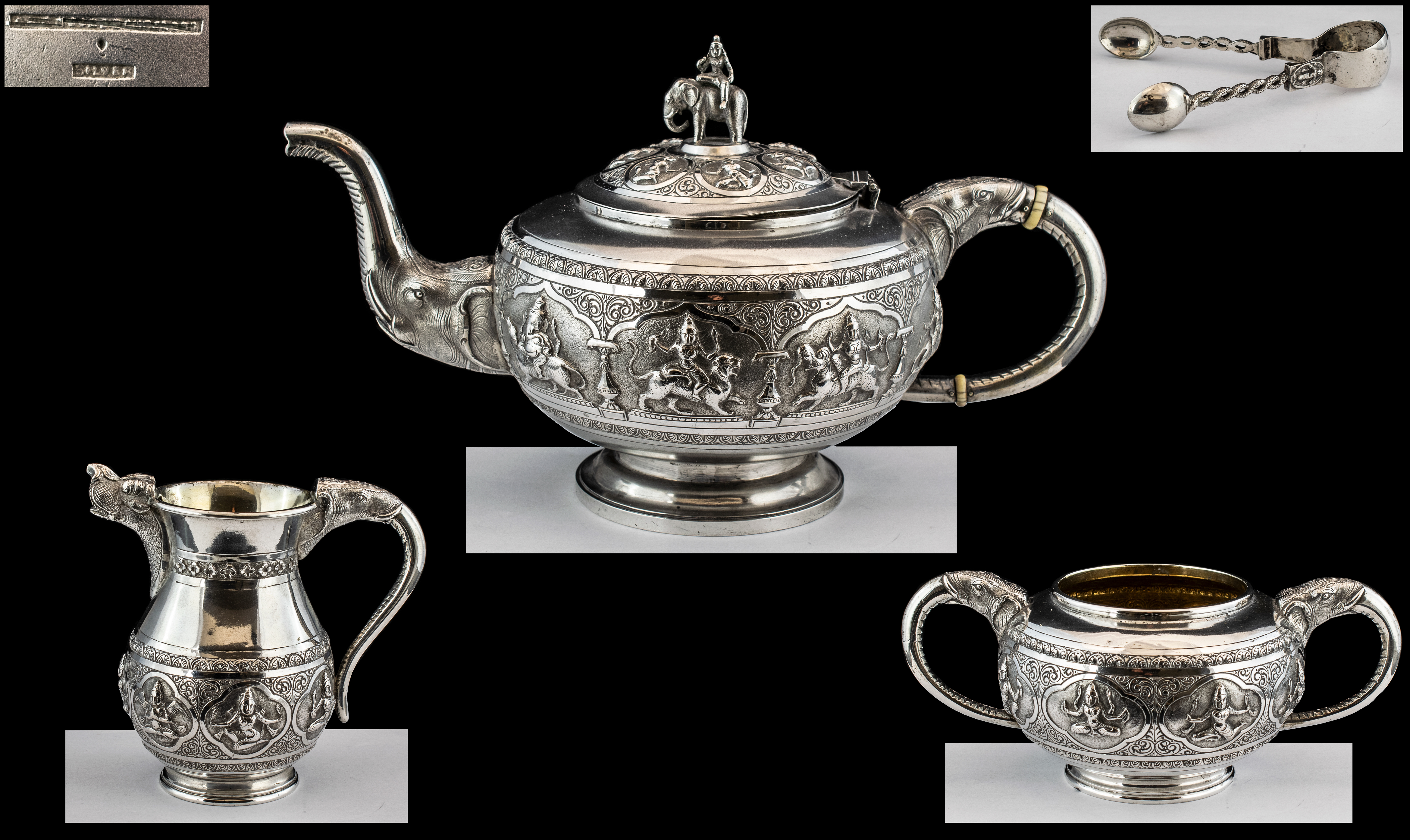 Anglo - Indian Superb Quality 4 Piece Silver Tea Service,