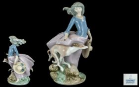 Lladro Hand Painted Porcelain Figure ' Afternoon Jaunt ' Girl with Greyhound.