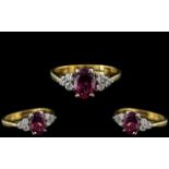 18ct Gold - Attractive and Exquisite Pink Sapphire and Diamond Set Dress Ring, Of Pleasing Design.