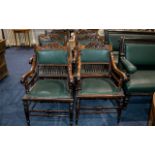 Set of Six Edwardian Green Leather Club Armchairs,