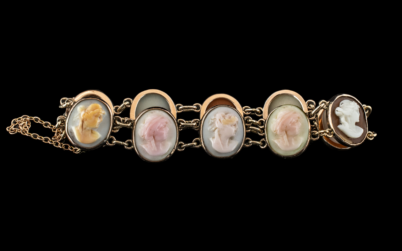 Antique 9ct Gold Cameo Bracelet, Antique Bracelet Set In 9ct Gold, Beautiful Quality, Set with 10 - Bild 2 aus 3