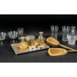 Small Mixed Lot to include: early 20th Century etched glass, and an Art Deco Dressing Table Set,