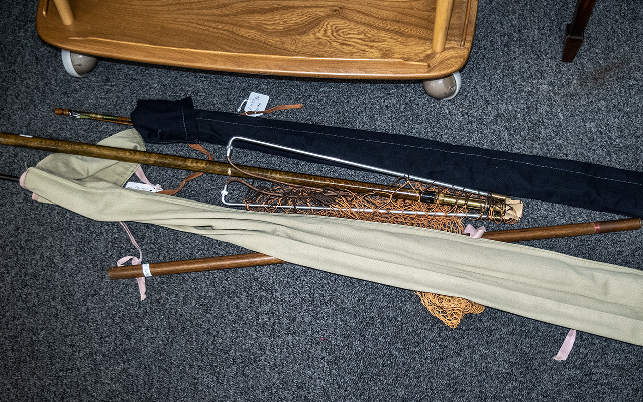 Two Unmarked Cane Two Piece Fishing Rods, both in canvas holders, - Image 4 of 15