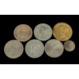 Six Large Faux Silvered Coins plus a 1940 shilling
