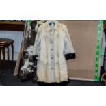 Ladies Mink & Leather Coat, full length in cream fur with brown fur trim to hem and cuffs,