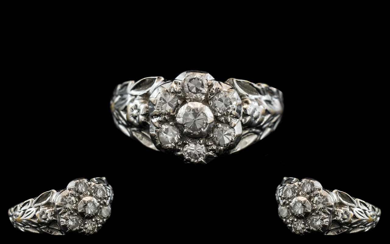 Ladies 18ct White Gold Attractive - Diamond Set Cluster Ring, Flower head Setting / Design, Which - Image 2 of 3