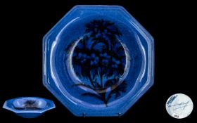 William Moorcroft Signed Octagonal Shaped Large Footed Bowl ' Cornflowers on Blue Ground ' c.1920.