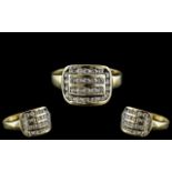 9ct Gold - Attractive CZ Set Dress Ring, Not Marked but Tests Gold. Ring Size - V.