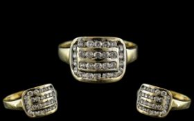 9ct Gold - Attractive CZ Set Dress Ring, Not Marked but Tests Gold. Ring Size - V.