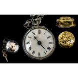 A George III - Excellent Quality Gents Sterling Silver Open Faced Verge - Key-wind Pocket Watch by