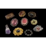 A Good Collection of Vintage Stone-set Brooches and Pendants, Set with Quartz and Agate Stones,