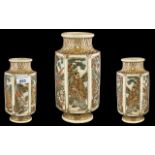 Satsuma Meiji Period Vase of Hexagonal Form with Painted Panels Depicting Samurai Warriors with