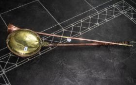 Antique Brass Warming Pan with wooden turned handlez, 39 inches (97,5cms) long,
