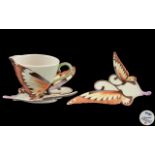 Franz Superb Stylish Hand Painted Porcelain Cup and Saucer ' Butterflies ' Design,
