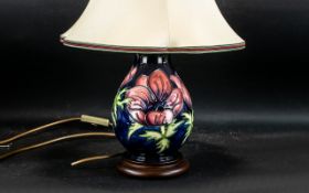 Moorcroft Tubelined Lamp Base with Shade, ' Anemone ' Design. Height 17.5 Inches - 43.