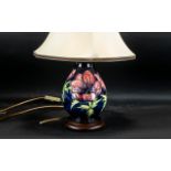 Moorcroft Tubelined Lamp Base with Shade, ' Anemone ' Design. Height 17.5 Inches - 43.