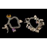 A Vintage Sterling Silver Charm Bracelet Loaded with 13 Silver Charms. All Marked for Silver 925.