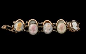 Antique 9ct Gold Cameo Bracelet, Antique Bracelet Set In 9ct Gold, Beautiful Quality, Set with 10