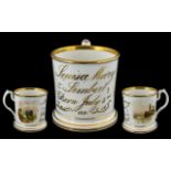 Hand Painted Antique Mid Victorian Mug. Hand Painted Scenes of Lighthouse to One Side, and Manor