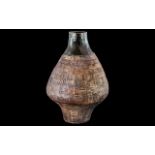 Large Art Studio Pottery Vase of bulbous shape, with an African weave design, 14 inches (35cms)