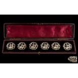 Art Nouveau Superb Set of Six Cast Silver Buttons In Original Display Box. Hallmark London 1900,