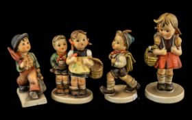 Four Hummel - Goebel Figures of Children in various pursuits; West German mark, each 4 inches