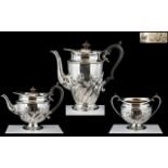 Victorian Period Superb Quality Sterling Silver ( 3 ) Piece Tea Service of Excellent Design /