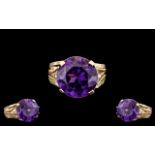 Egyptian 18ct Gold - Pleasing Single Stone Amethyst Ring, Shank of Ornate Design. The Large