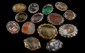 A Collection of Vintage Large White Metal and Gilt Metal Stone-set Brooches ( 14 ) In Total.