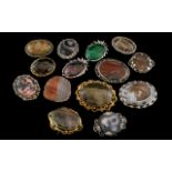 A Collection of Vintage Large White Metal and Gilt Metal Stone-set Brooches ( 14 ) In Total.