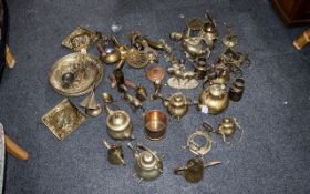 Large Quantity of Brass & Copper Items, comprising assorted tea pots, wall plaques, milk urns, pots,