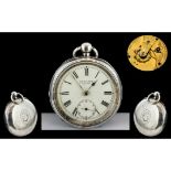American Watch Co Waltham Sterling Silver Open Faced Pocket Watch, Signed. English Lever Movement.