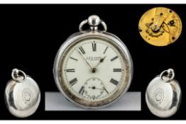 American Watch Co Waltham Sterling Silver Open Faced Pocket Watch, Signed. English Lever Movement.