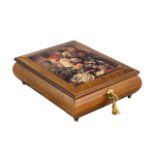 Italian Lacquered Musical Jewellery Box, the hinged top with still life flowers,
