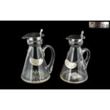 George V Period - Fine Pair of Sterling Silver and Glass Whisky Noggins / Decanters.