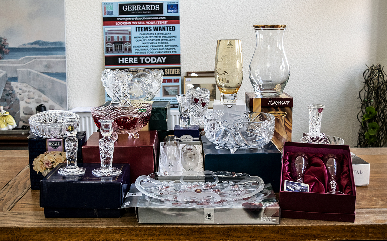 Collection of Quality Boxed Glass Items, including Royal Albert vase, Royal Doulton Vase,