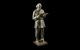 Small Bronze Figure of Leo Tolstoy, marked to base U 4-35, CK Koponeb. Measures 7" tall.