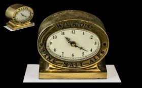 Advertising Feature - Display Wards - Fine Malt Ales Brass Cased Counter Display Clock. Height 5.