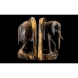 Pair of Unusual Extra Large Carved Hard-Wood Bookends In the Form of a Standing Elephant, With