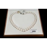 Fine Set of Cultured Pearls of Consistent Matched Size, Fitted In a Heart Shaped Box. 16 Inches In