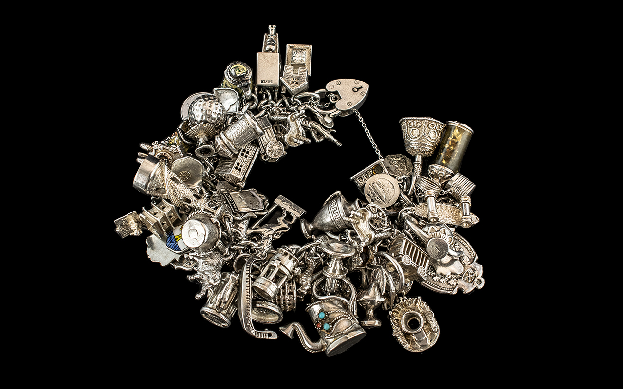 Superb Vintage Sterling Silver Charm Bracelet Loaded with Over 65 Charms. All Marked for Silver 925. - Image 3 of 3