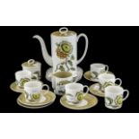 Susie Cooper Coffee Set 'Sunflower' Pattern, c2002, comprising 6 coffee cans and saucers, 6 side