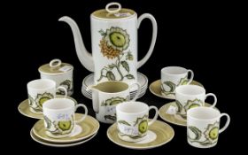 Susie Cooper Coffee Set 'Sunflower' Pattern, c2002, comprising 6 coffee cans and saucers, 6 side